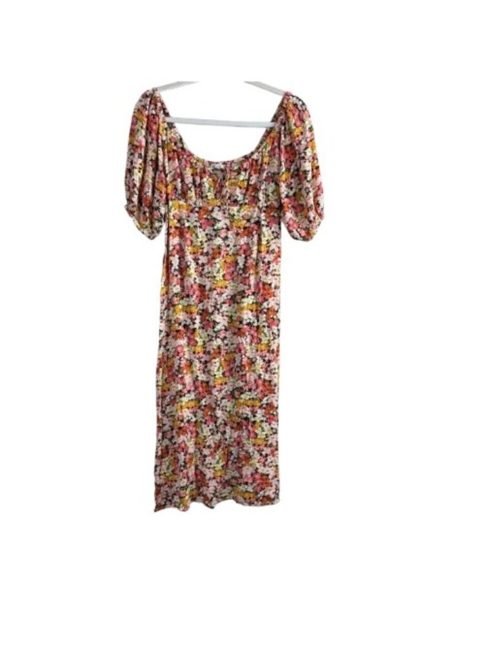 Billabong Puff Sleeve Floral Midi Dress Sz M Romantic